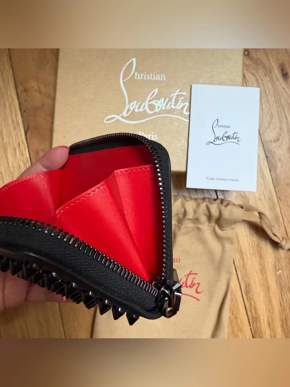 NEW Christian Louboutin black leather PANETTONE zip COIN PURSE card case wallet